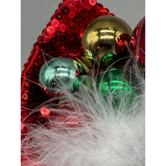 Red Sequin Christmas Ornament balls Headband With Faux Fur Trim one size READ - Picture 7 of 9